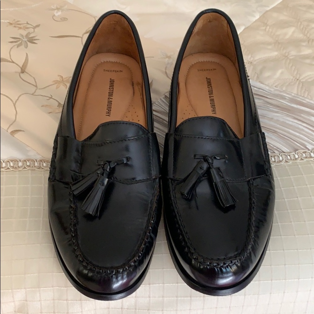 Johnson and Murphy tasseled black loafers